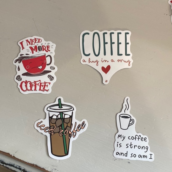 Vinyl stickers.  New.  Set of 4. Coffee.  Waterproof. Cute. - Picture 1 of 5